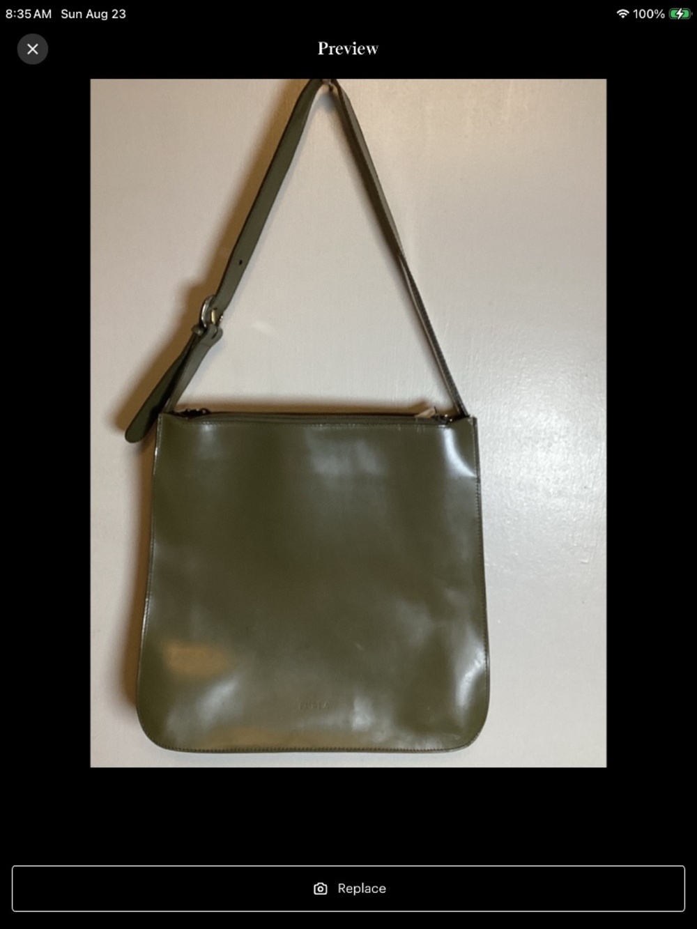 Furla olive green leather shoulder bag